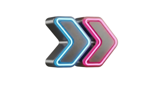Two 3 D Arrows One Blue One Pink, Metallic Edges direction forward, isolated on white or transparent background, AI