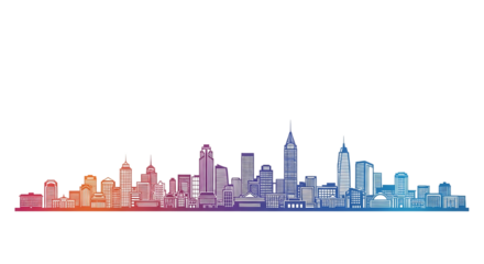 Colorful gradient skyline silhouette of modern city buildings isolated, architecture, isolated on white or transparent background, AI