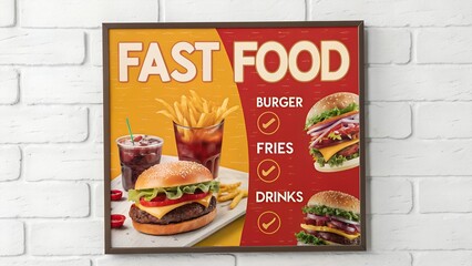 Fast Food Menu Board Displaying Burgers, Fries, and Drinks