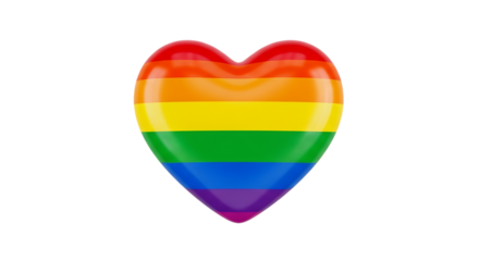 Glossy Rainbow Heart Shape, Pride Flag Colors lgbtq love, isolated on white or transparent background, AI