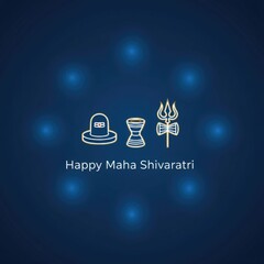 Golden Shiva Lingam Damaru and Trident on Dark Blue Background maha