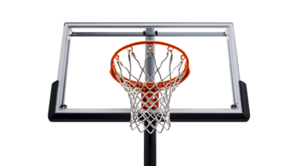 Basketball hoop with orange rim and white net on black background