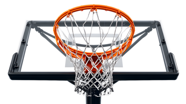 Close-up of a basketball hoop with net against a clear sky