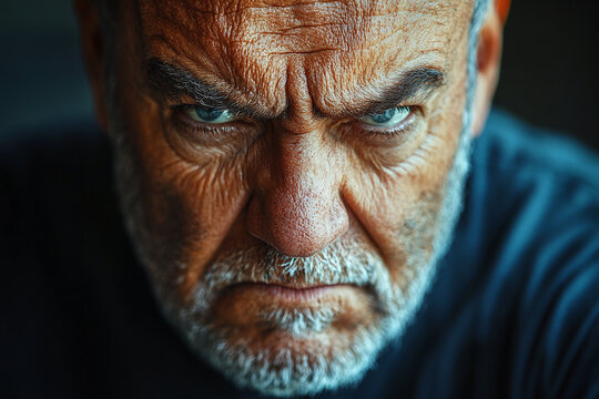 Intense portrait of an older man with strong expression