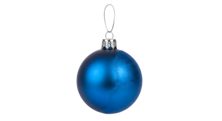A single blue christmas tree ornament with glitter