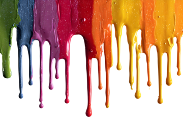 Vivid drips of multicolored paint on black background