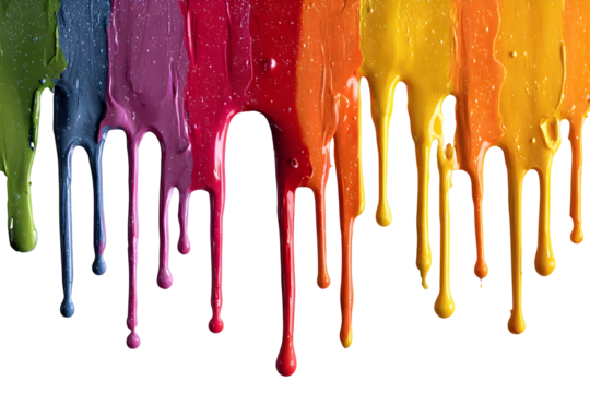 Vivid drips of multicolored paint on black background