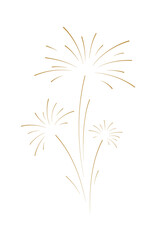 Golden fireworks, isolated on a white background, beautiful vector holiday illustration. Christmas flashes, explosions, sparks. A holiday or festival element for design, poster, postcard, banner