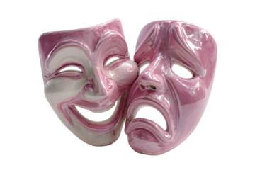 Pink theatrical comedy and tragedy masks in glossy finish