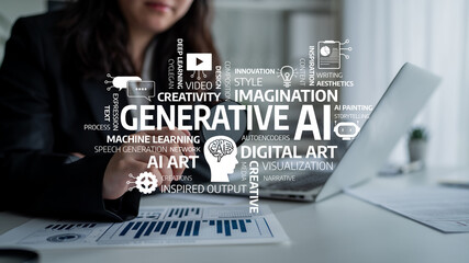 This image highlights the innovative use of generative AI in creative industries, emphasizing its role in art, machine learning, and imaginative processes for content creation. Tessel