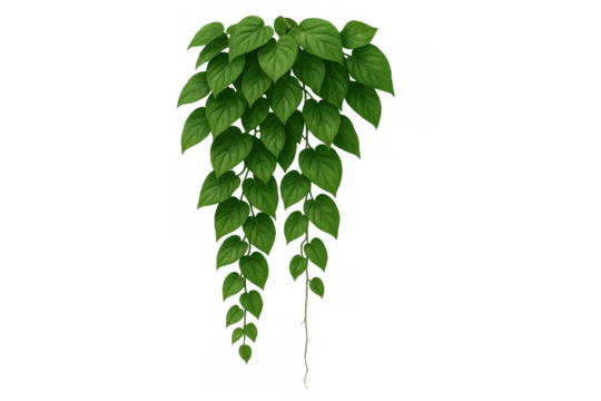 Green plant vine with fresh leaves hanging, ideal for natural decoration, featuring a transparent background - Powered by Adobe