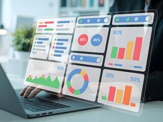 Digital dashboard for business analytics on transparent screen