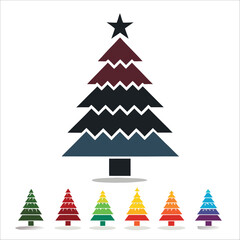Obraz premium Colorful Stylized Christmas Tree Set with Geometric Layers and Stars on White Background