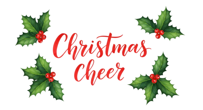 Christmas cheer text with holly and berries, watercolor style