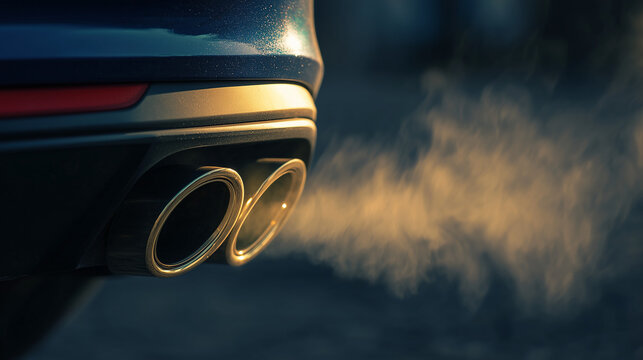 Car exhaust releasing vapor at sunset showcasing environmental impact and automotive engineering intricacies Generative AI