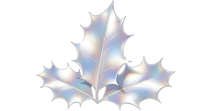 Holographic iridescent holly leaves with a sparkling effect