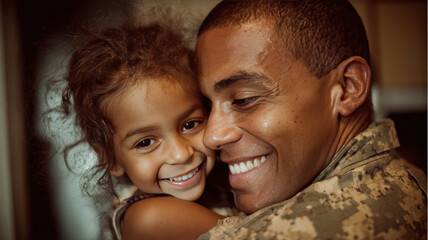 Joyful Reunion: Soldier Father Embraces Daughter at Home