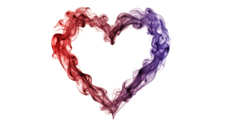 Heart Shape Formed by Swirling Red and Purple Smoke isolated, image, isolated on white or transparent background, AI