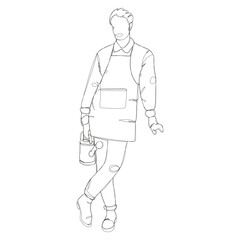 Dessin en ligne continue d'un fleuriste, line art d'un jardinier tenant un arrosoir dans les mains, vecteur © PZ