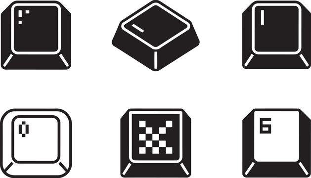 Computer keyboard key vector icon set representing digital input data entry and interface elements technology.