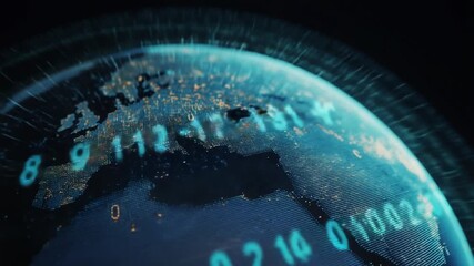 Digital earth globe with animated data visualization and futuristic elements - Powered by Adobe