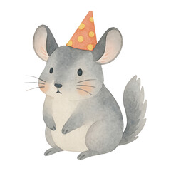 PNG Cute chinchilla wearing party hat.