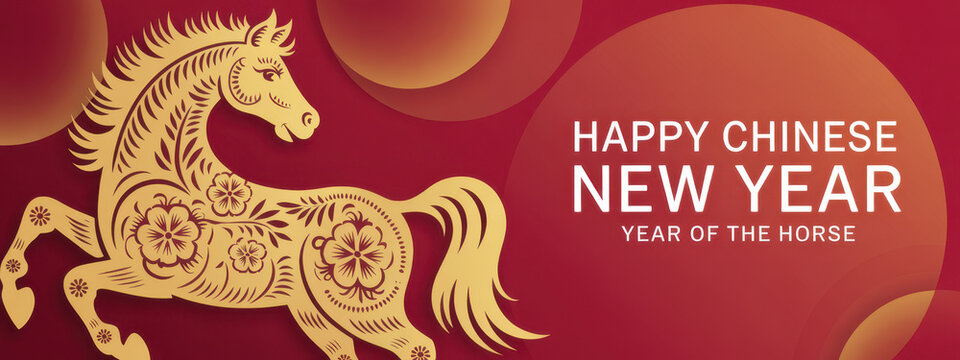 Happy Chinese new year banner with horse on red background. Vector illustration for banner, posters, flyers, greeting cards and invitation.
- Powered by Adobe