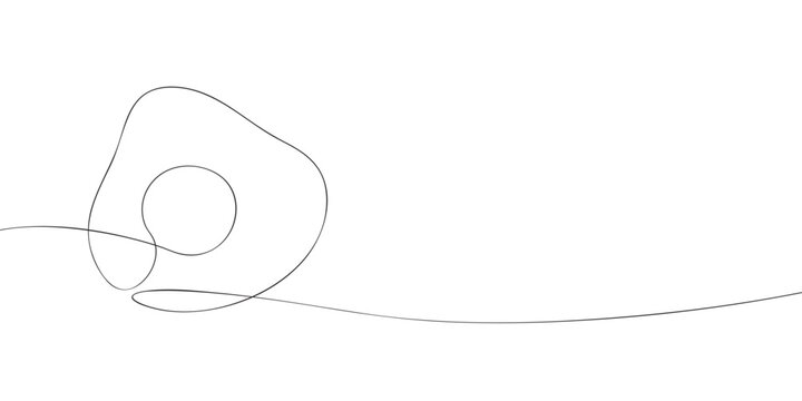 One line drawing of a fried egg isolated on white background. Minimal continuous line illustration of breakfast food for cooking, kitchen, and culinary design projects