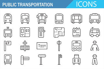 Vector set of city transport icons for travel and commuting design projects