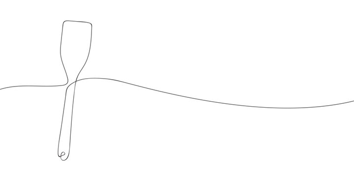 One line drawing of a kitchen spatula isolated on white background. Minimal continuous line illustration of cooking utensil for frying, baking, and restaurant design