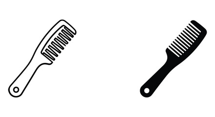 Hair comb icon set featuring outline and solid fill designs, ideal for beauty, personal care, and barber shop projects.