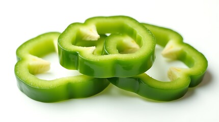 Three green bell pepper slices are stacked