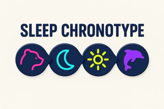 Understanding sleep chronotype through colorful visual icons representing bear, lion, dolphin, and owl preferences for optimal sleep patterns and wellness improvement