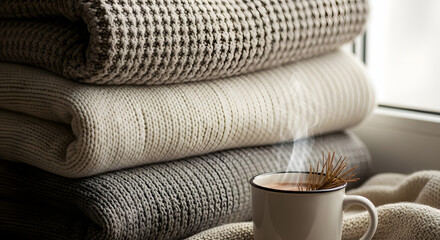 Cozy Knitted Blankets and Hot Drink