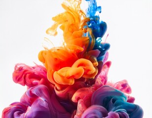 vibrant colorful ink swirls suspended in clear water against white backdrop displaying abstract fluid forms