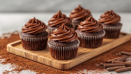 Chocolate Delights. A Tempting Array of Rich Cupcakes with Swirled Frosting.