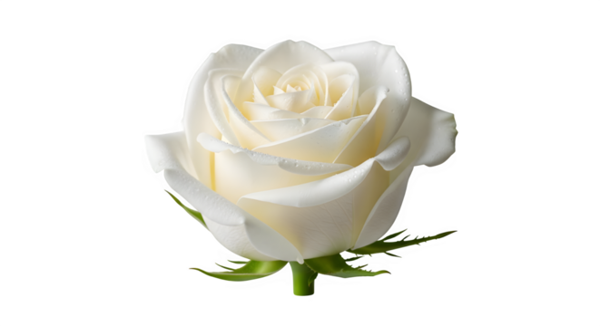 Close up of a single white rose, showcasing its delicate petals