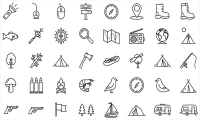 Naklejka premium Set of Outdoor Adventure and Camping Icons Explore Nature with These Essential Graphics