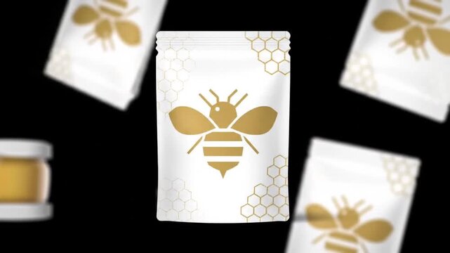Pure Honey Packaging Design Animation - Honeycomb and Bee Logo Product Display