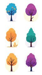 Obraz premium Colorful tree icon set vector illustration of different seasonal trees