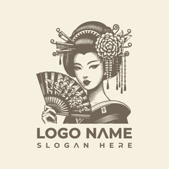 Elegant Geisha Logo Vector with Traditional Japanese Artistry and Floral Motifs