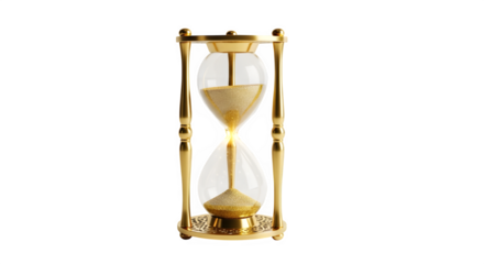 Golden hourglass, a vintage time measuring device with sand flowing