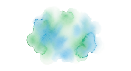 Abstract watercolor splash, blended blue and green hues image, isolated on white or transparent background, AI