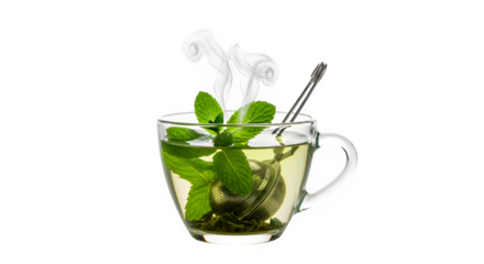 Aromatic mint tea in glass cup with steam