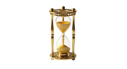 Elegant golden hourglass with sand flowing, , symbolizing time passing