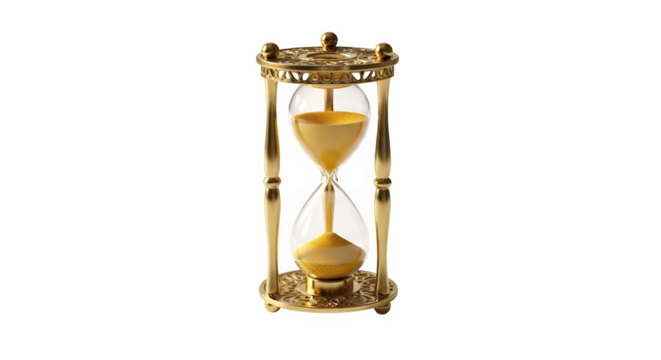 Elegant golden hourglass with sand flowing, , symbolizing time passing