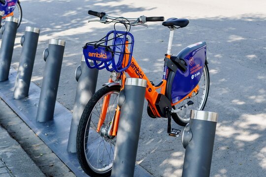 Barcelona, Spain- June 6, 2023. AMBici, Barcelona's metropolitan bike-sharing service, Spain