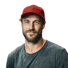 Fototapeta premium Portrait of a smiling man with a red cap casual and confident isolated on white background