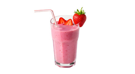 Strawberry smoothie in glass with straw