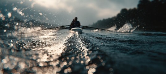 Immersive Rowing Team Perspective with Water Droplets in Natural Light